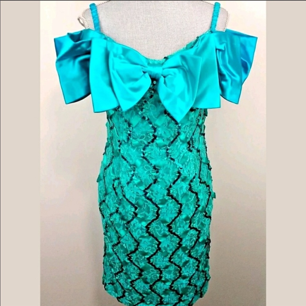 1980s Teal Prom Dress